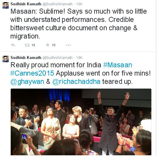 Masaan get 5 minute Applause at Cannes2015 masan-tweet1