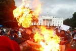 burning US flag, white house, 2 protesters arrested for burning u s flag outside white house on american independence day, The secret service